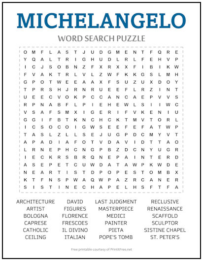 Michelangelo Word Search Puzzle