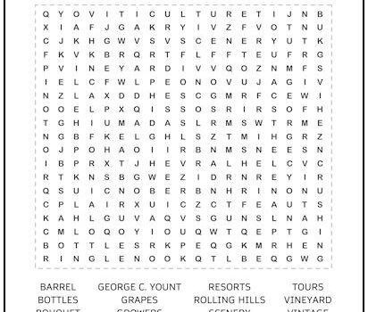 Napa Valley Word Search Puzzle