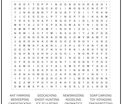 Odd Hobbies Word Search Puzzle