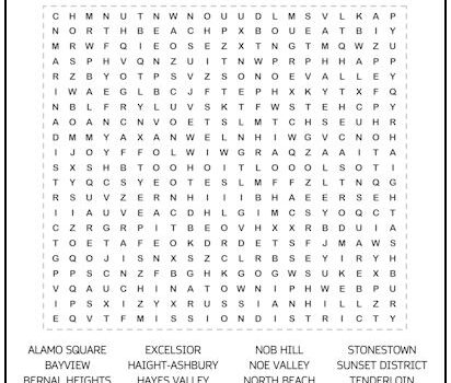 San Francisco Neighborhoods Word Search Puzzle