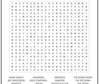 TV Westerns Word Search Puzzle