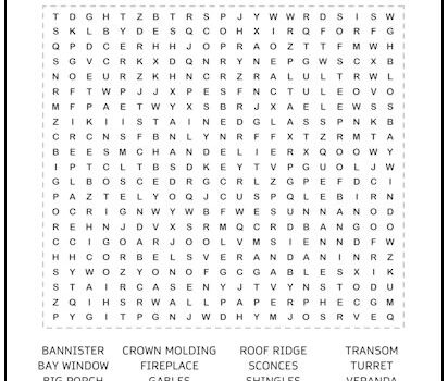 Victorian Homes Word Search Puzzle