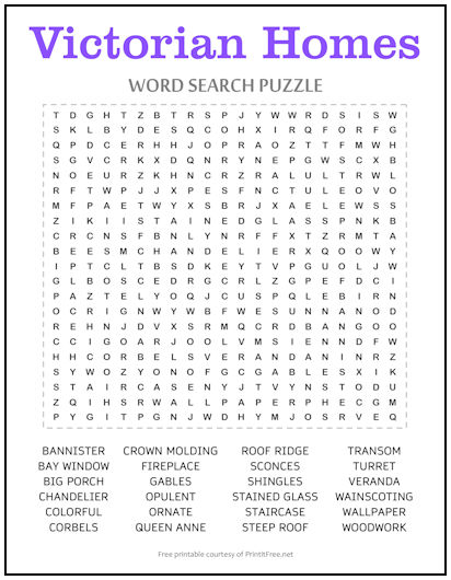 Victorian Homes Word Search Puzzle